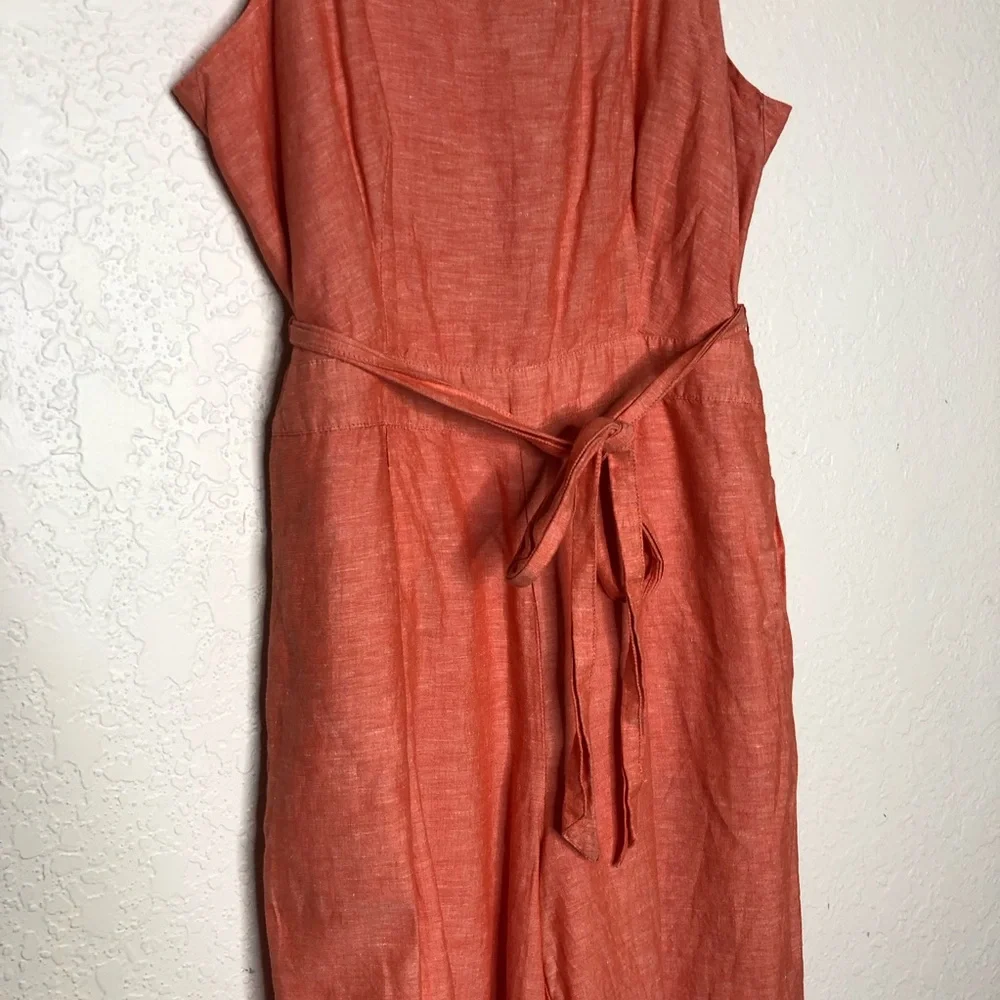 Banana Republic coral orange linen blend sleeveless belted cropped jumpsuit 6P